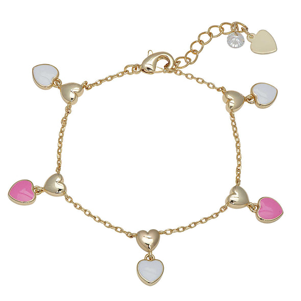 Double Heart Charm Bracelet (Pink/White)