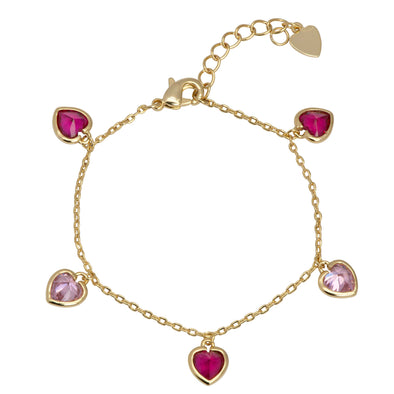 CZ Heart Charm Bracelet (Pink/Red)