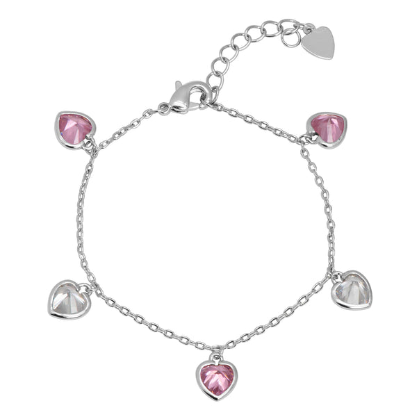 CZ Heart Charm Bracelet (Pink/White)