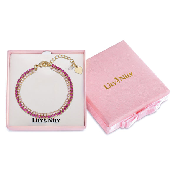 Double-Row CZ Tennis Bracelet (Pink/Red)
