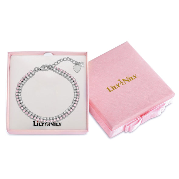 Double-Row CZ Tennis Bracelet (Pink/White)