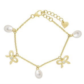 Freshwater Pearl and Bow Charm Bracelet