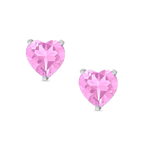 Heart CZ Stud Earrings in Sterling Silver (Pink)