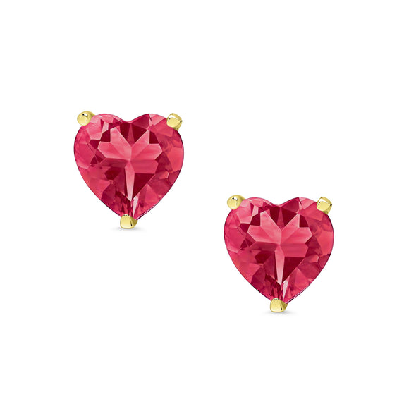 Heart CZ Stud Earrings in Sterling Silver (Ruby)