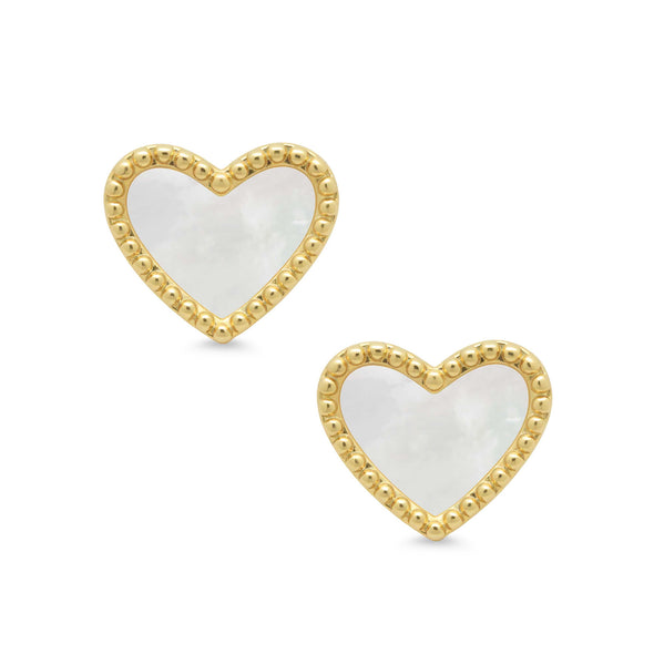 Mother of Pearl Heart Stud Earrings