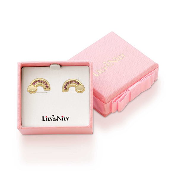 Pink CZ Rainbow Stud Earrings