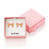 Bow Stud Earrings with Crystals (Pink)