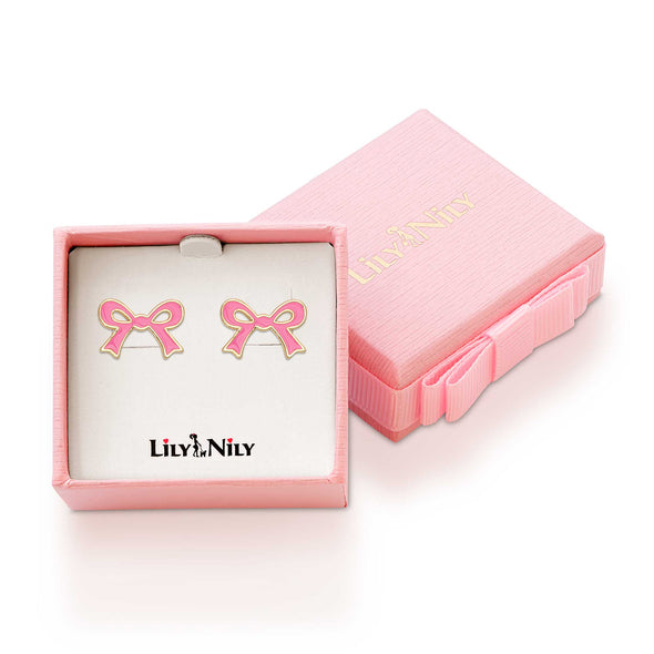 Flat Bow Stud Earrings (Pink)