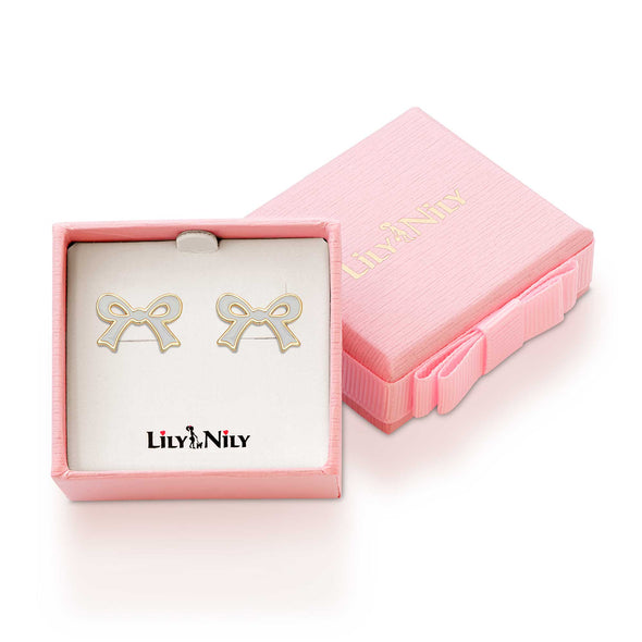 Flat Bow Stud Earrings (White)