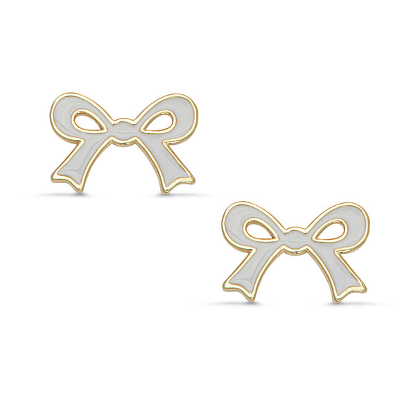 Flat Bow Stud Earrings (White)