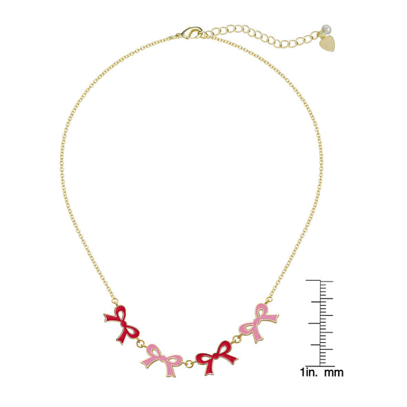 Flat Bow Link Necklace (Pink/Red)
