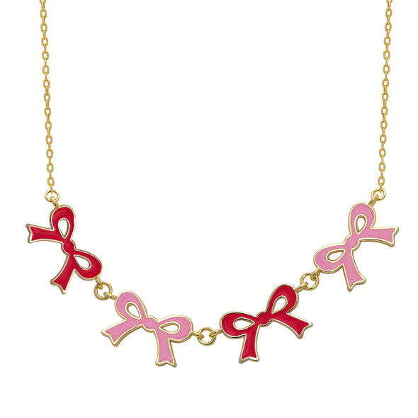 Flat Bow Link Necklace (Pink/Red)