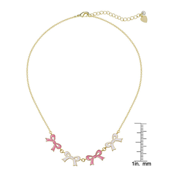 Flat Bow Link Necklace (Pink/White)