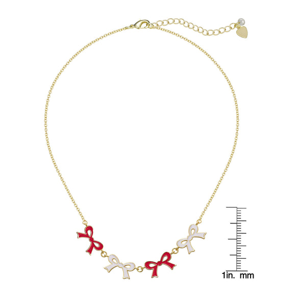 Flat Bow Link Necklace (Red/White)