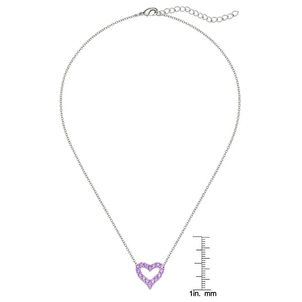 Open Heart CZ Necklace (Purple)