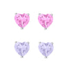 Heart CZ Stud Earrings Set in Sterling Silver (Pink/Lavender)
