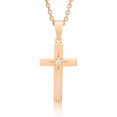 Cross Necklace with CZ - Rose