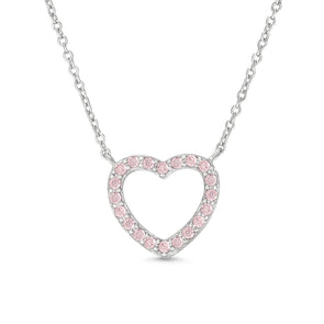 Pink CZ Open Heart Necklace in sterling Silver