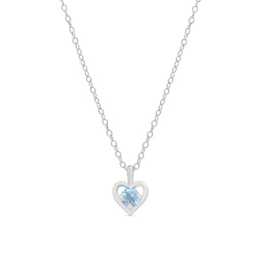 Blue CZ Heart Pendant in Sterling Silver