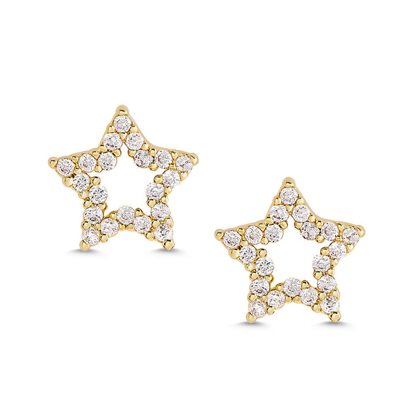 Open Star CZ Stud Earrings in 18k Gold over Sterling Silver