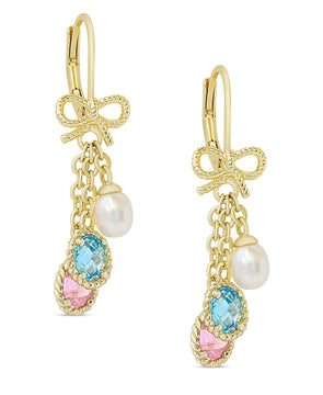 CZ and Pearl Charms Bow Earrings