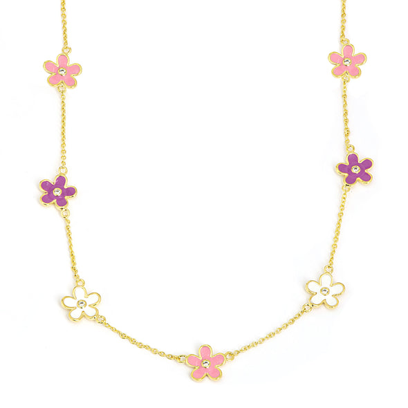 Flower CZ Station Necklace - Multi