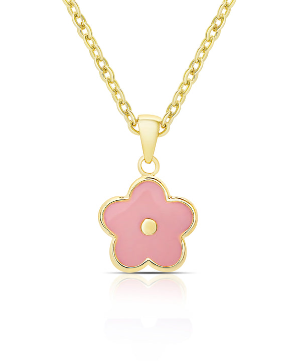 Flower Stud Earrings and Necklace Set - Pink