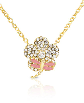 CZ Flower Necklace with Dragonfly