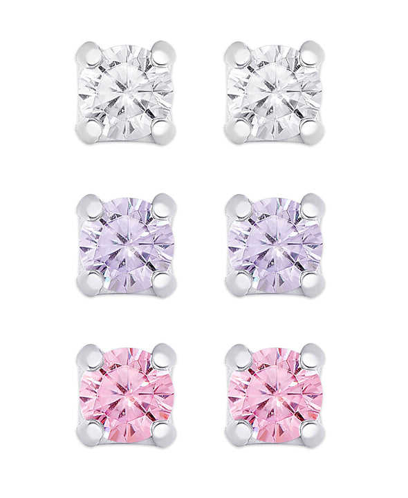 CZ Studs Set in Sterling Silver (White, Lavender, Pink)