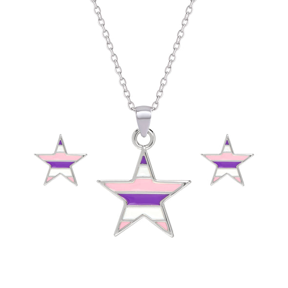 Striped Star Necklace and Earrings Set